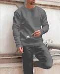 Herenpak met ronde hals, digitaal bedrukt in effen kleur, trui en broek, comfortabele stijl voor dagelijks gebruik, modieus en casual. — foto 3
