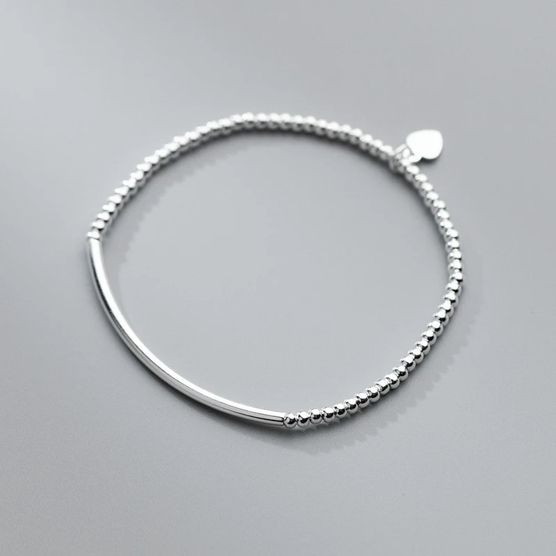 Pulseira de prata S925 estilo coreano, simples e fashion com contas de cotovelo leves. Adicione um toque elegante e moderno ao seu visual. — foto 4
