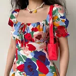 Dames Franse retro rok met vierkante hals, hoge taille en strik. Vintage chic voor een elegante en flatterende look. Comfortabel en stijlvol. — foto 3
