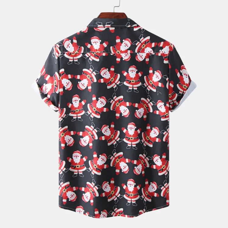 Christmas Ice Silk Digital Print Short Sleeve Floral Shirt, a cool and stylish option for festive seasons and warm weath — photo 1