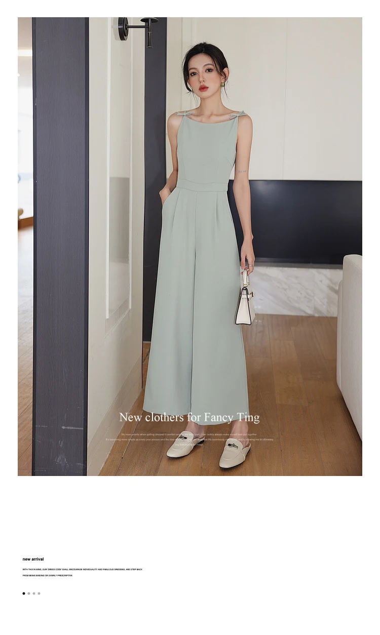 Retro Boat Neck Slim High Waist Jumpsuit Wide Leg Pants Roman Holiday Bow — photo 14