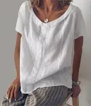 Rundhals Kurzarm Baumwolle und Leinen Pullover T-Shirt Bequemes Sommer Oberteil Atmungsaktiv und Leicht Vielseitig Einsetzbar für Alltag und Freizeit — foto 2