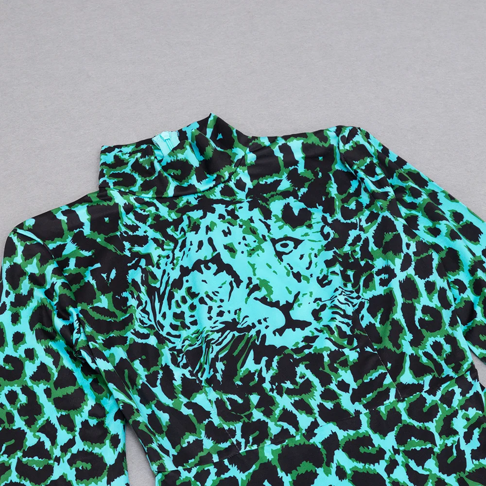 Women's Stand Collar Long Sleeve Split Fashion Leopard Dress — photo 8