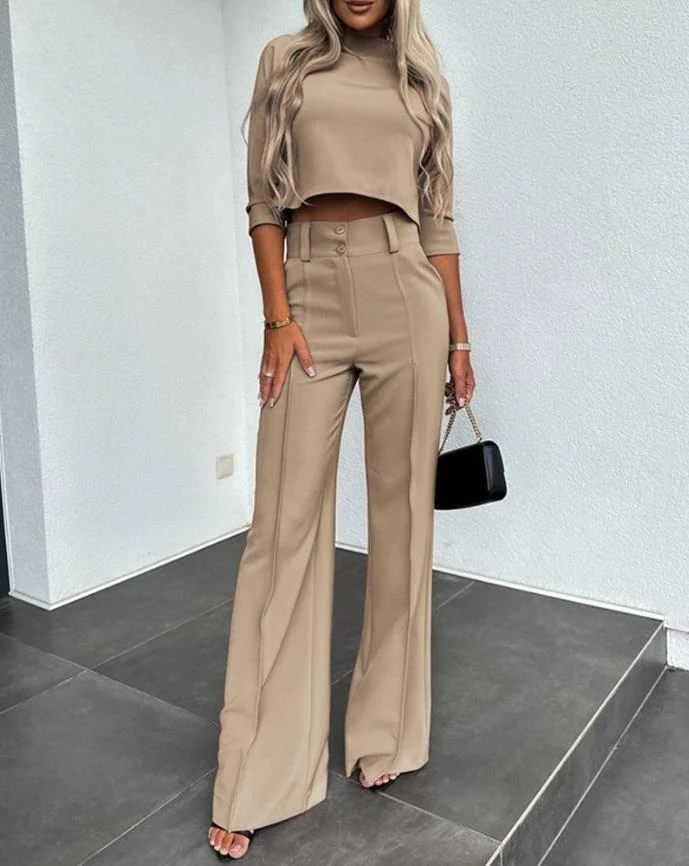Schattige, frisse dameskleding set met driekwartmouwen voor een casual en modieuze look. — foto 15