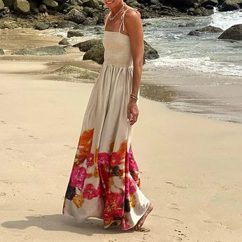 Title 4, Fashion Print Vacation Backless Sling Mid-lengt...
