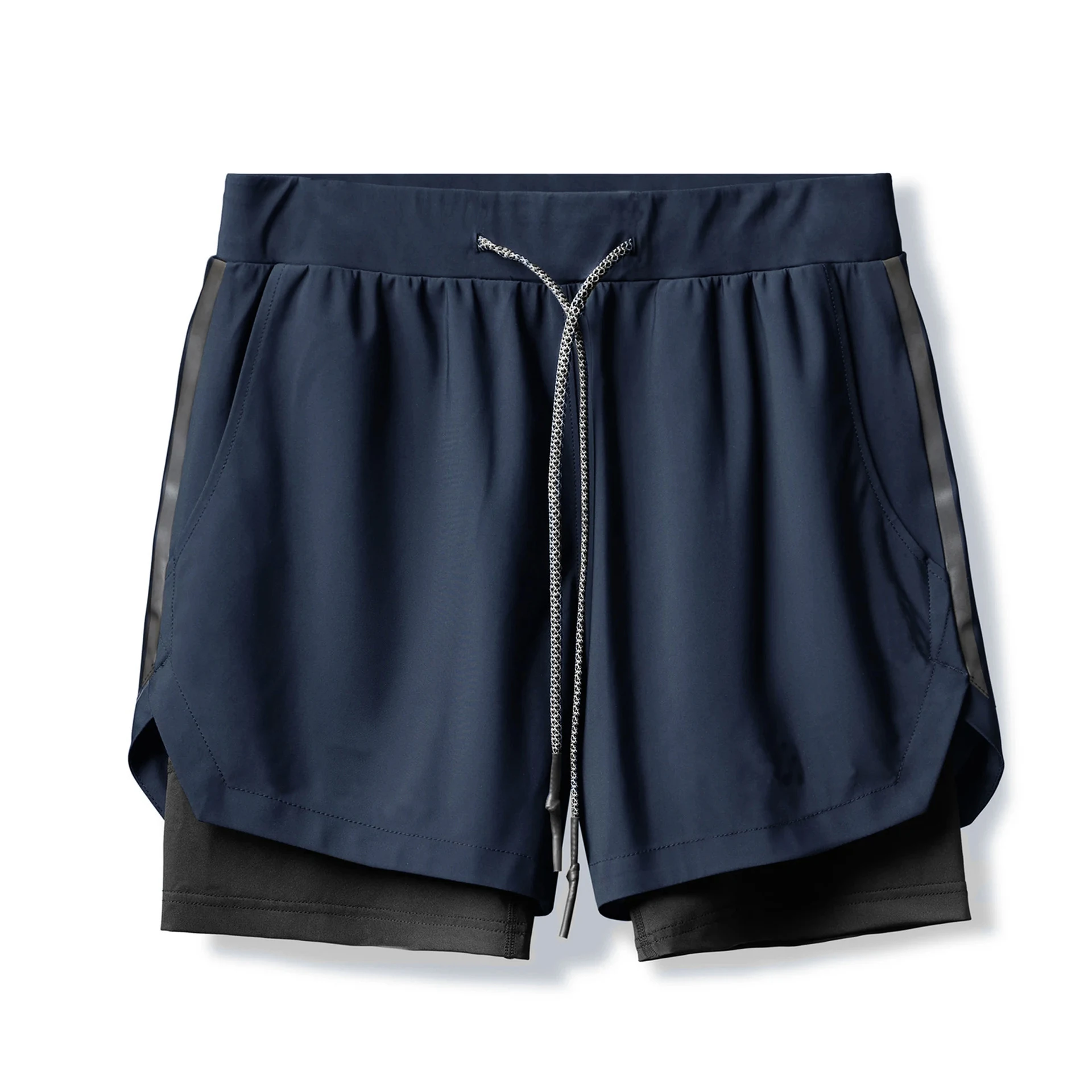 Heren sportshorts met dubbele laag, hardlopen en trainen. Modieuze camouflage. Geweven basketbal short. — foto 33