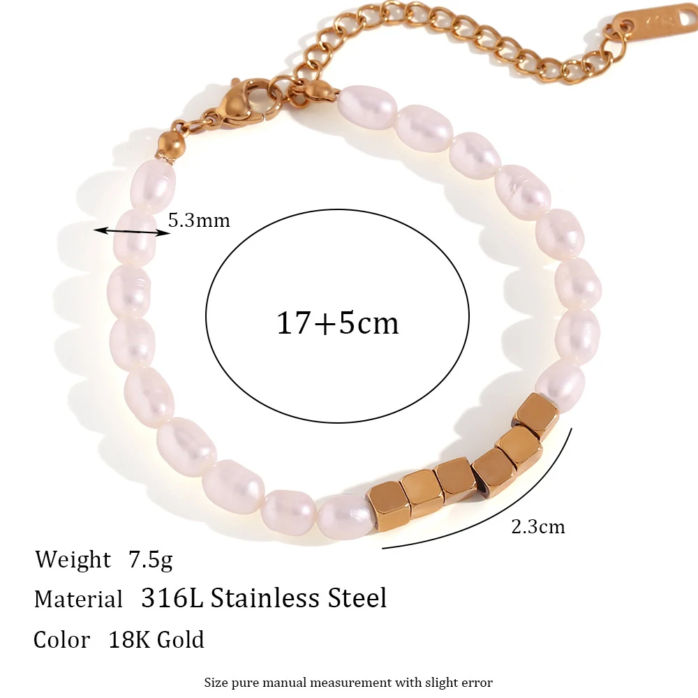 Pulseira de contas europeia e americana com contas de aço inoxidável e colar de pérolas de água doce, para um visual moderno e com personalidade — foto 11