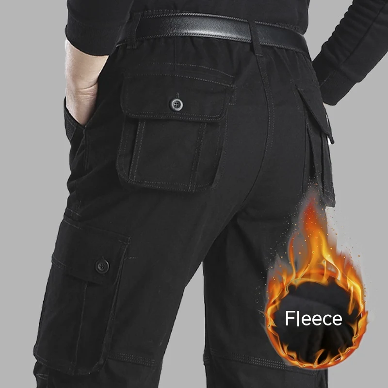 Heren casual fleece en dikke werkbroek, comfortabel en warm, ideaal voor dagelijks gebruik en werkzaamheden bij koud weer. — foto 2