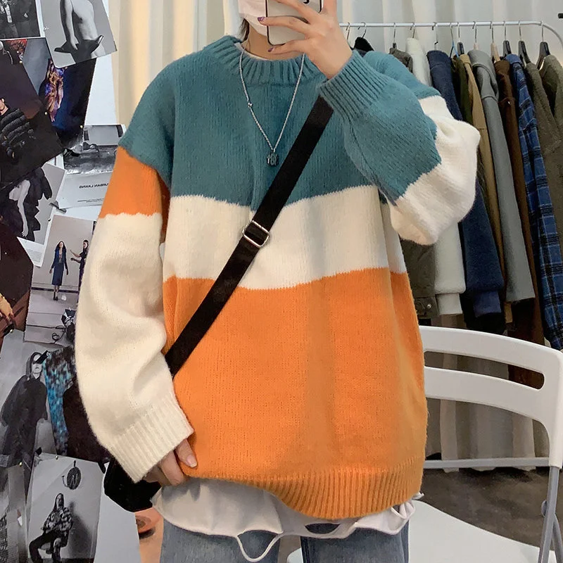 Title 5, Mens Striped Sweater Mens Loose-fitting Sweat...
