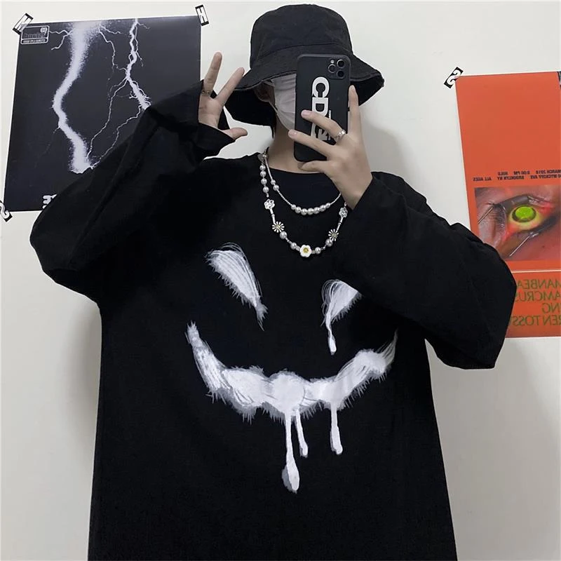 Camiseta Harajuku Manga Longa Estampada para Estudantes, Unissex, Soltinha e Confortável, Perfeita para um Visual Despojado e Moderno. — foto 5