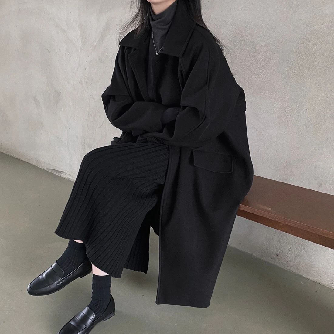 Title 7, Retro Lapels Single-breasted Loose Mid-length W...