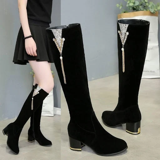 Title 3, Botas femininas over-the-knee com zíper lateral...