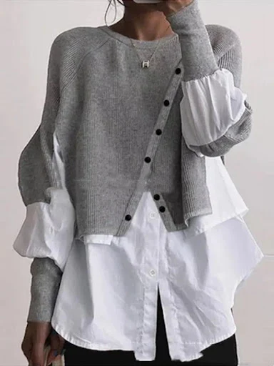 Title 2, Crew Neck Long Sleeve Knitted Multi-color Patch...