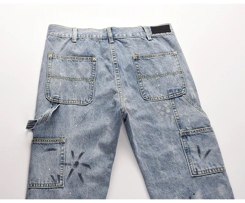 High Street Wind Heavy Industry Washed and Worn Bell-bottom Pants with Splash Ink, Deconstructed Design for a Unique Sty — photo 6