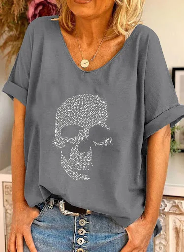 Title 2, V Neck Dandelion Print Oversized Loose T Shirt Top