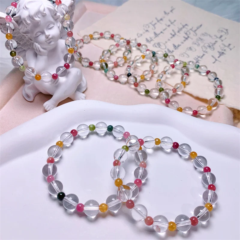 Title 2, Pulseira de cristal branco natural com contas r...