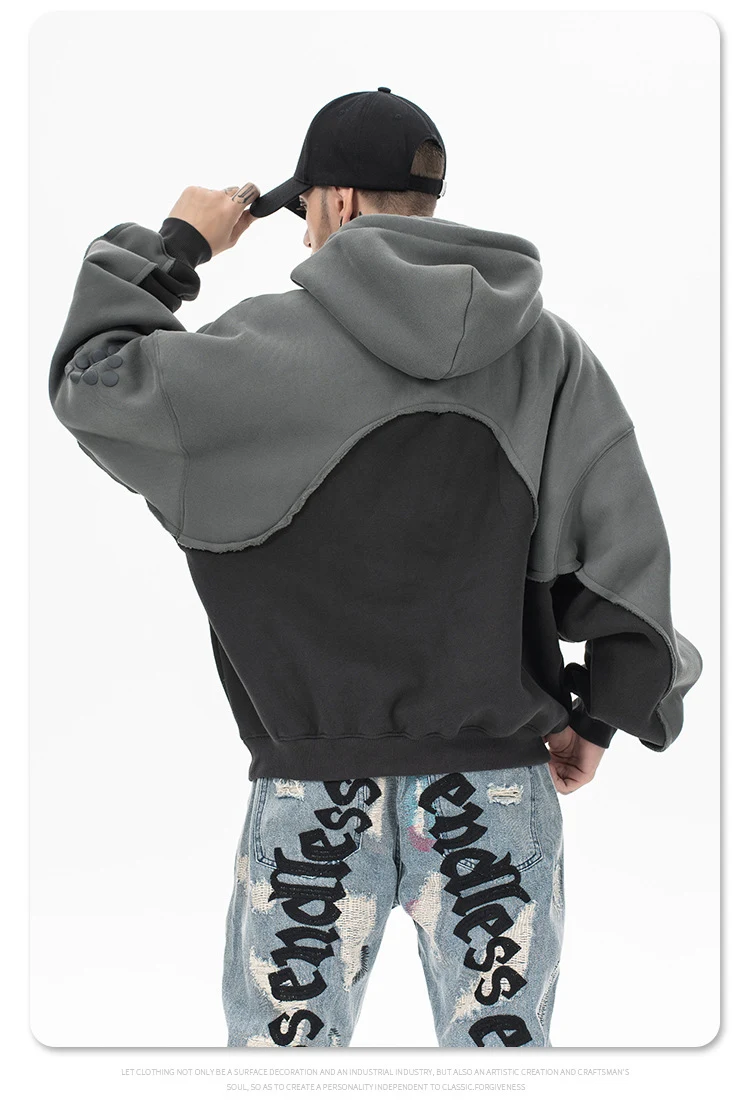 Title 7, Stitching Contrast Color Velvet Padded Hooded S...
