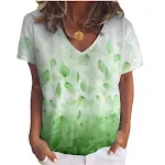 Women's Leaf Flower Print V-neck Short Sleeves Top, a stylish and comfortable top perfect for warm weather, offering a f — photo 2