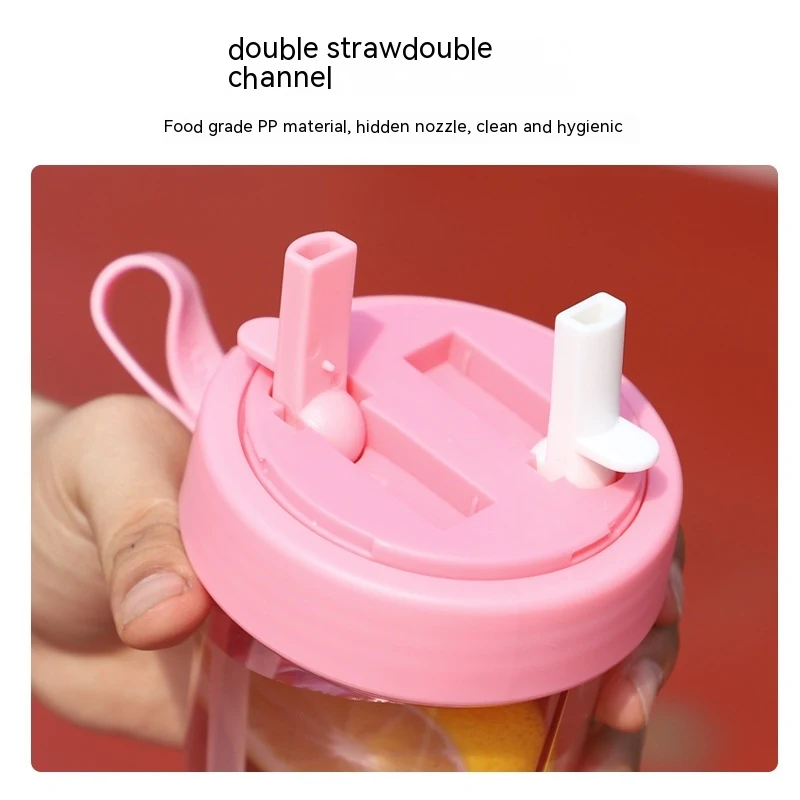 Title 4, Double Drinking Straw Fruit Tea Plastic Cup for...