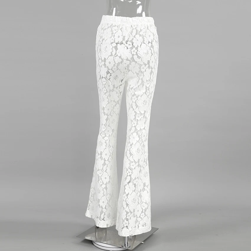Title 5, White Cotton Lace Jacquard See-through High Wai...
