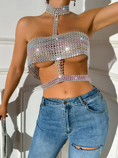 Title 7, Womens Halter Stitching Tube Top Backless Slin...