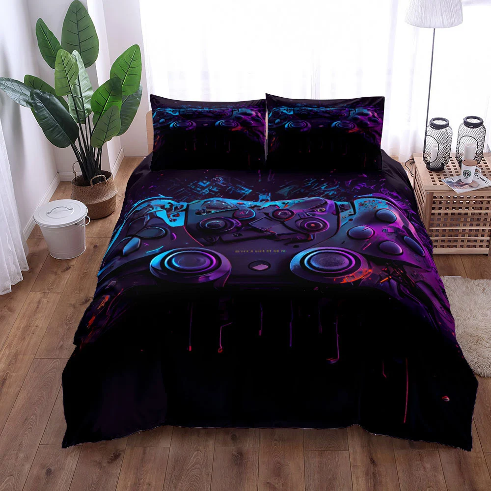 2023 Gamepad Printed Three-Piece Bed Set Bed Sheet Coverlet Pillow Case. Bring your gaming passion to bed and sleep in u — photo 6
