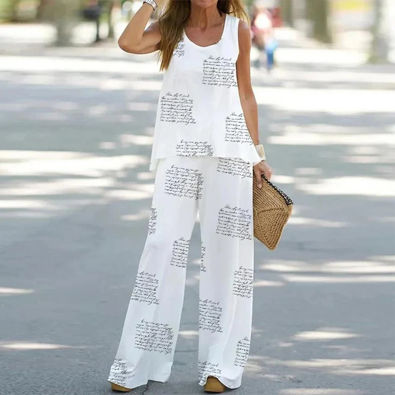 Printed Sleeveless Top and Straight Pants Two-piece Set. Stylish and comfortable outfit. Perfect for casual wear, provid — photo 1