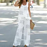 Printed Sleeveless Top and Straight Pants Two-piece Set. Stylish and comfortable outfit. Perfect for casual wear, provid — photo 1