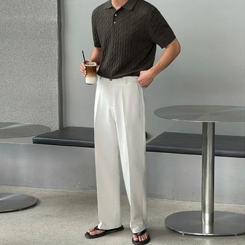 Men's loose fit knitted short sleeve polo shirt with thin lapels. Comfortable half-sleeve t-shirt, perfect for casual we — photo 3