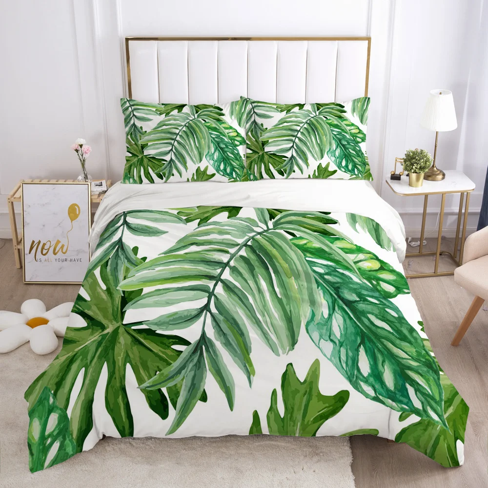 Title 4, Nordic Spring Bedding Set Green Leaf Quilt Cove...