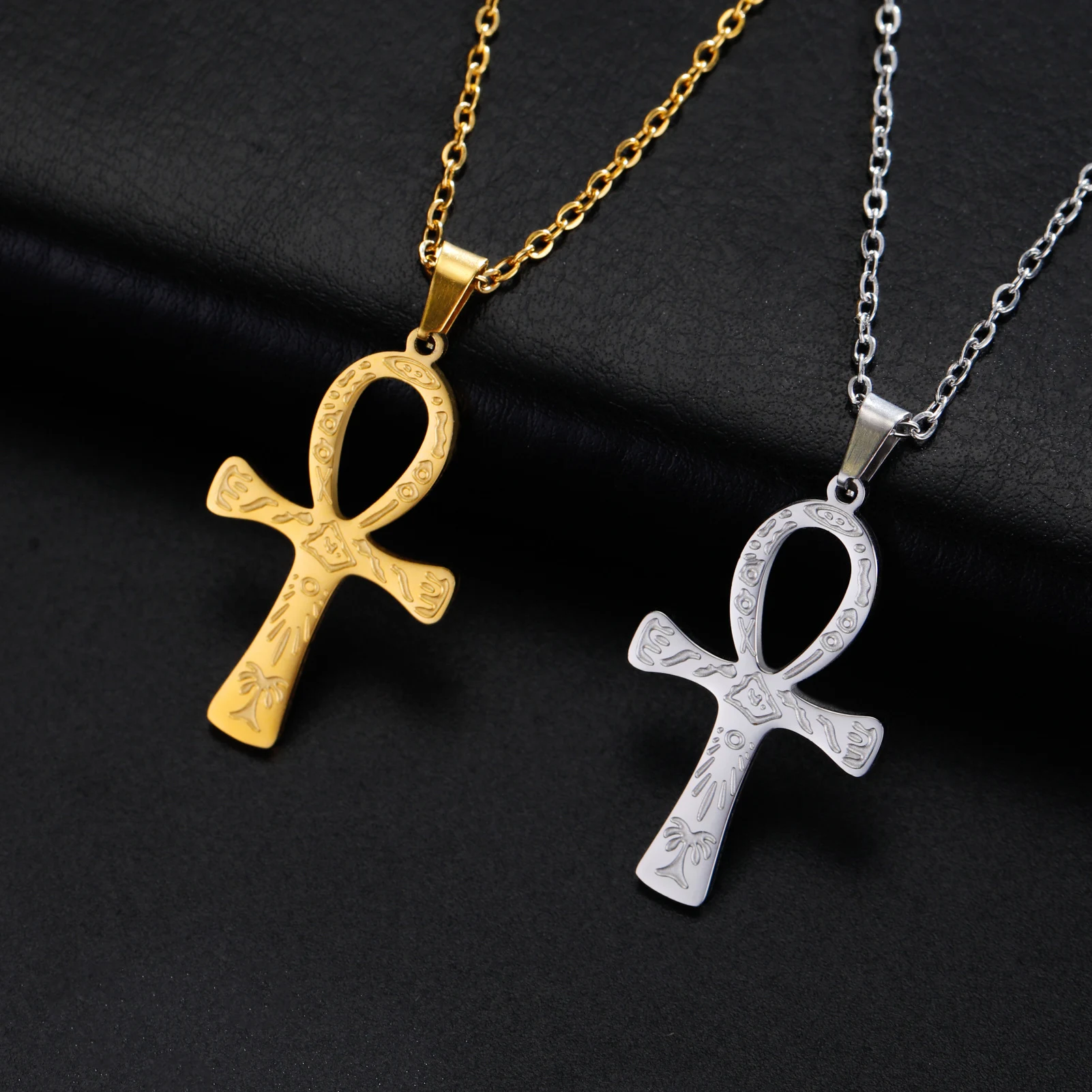 Colar feminino de aço inoxidável com pingente de cruz de runa, moderno e simples, entrega personalizada. Tendência da moda para você. — foto 5