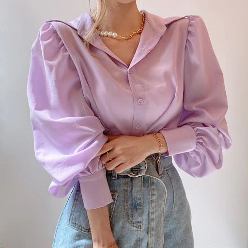 Title 13, Lapel Single-breasted Loose Casual Lantern Slee...