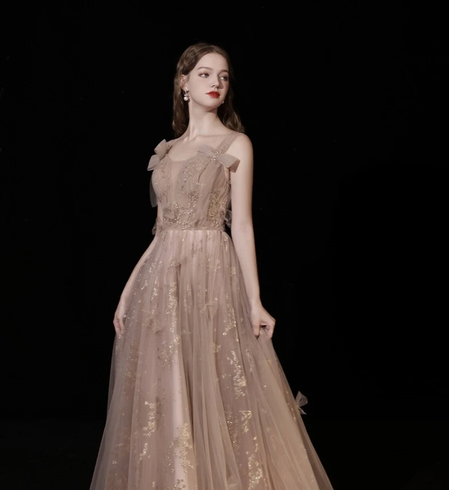 Title 3, Champagne Suspender Dinner Dress for Women. Exp...