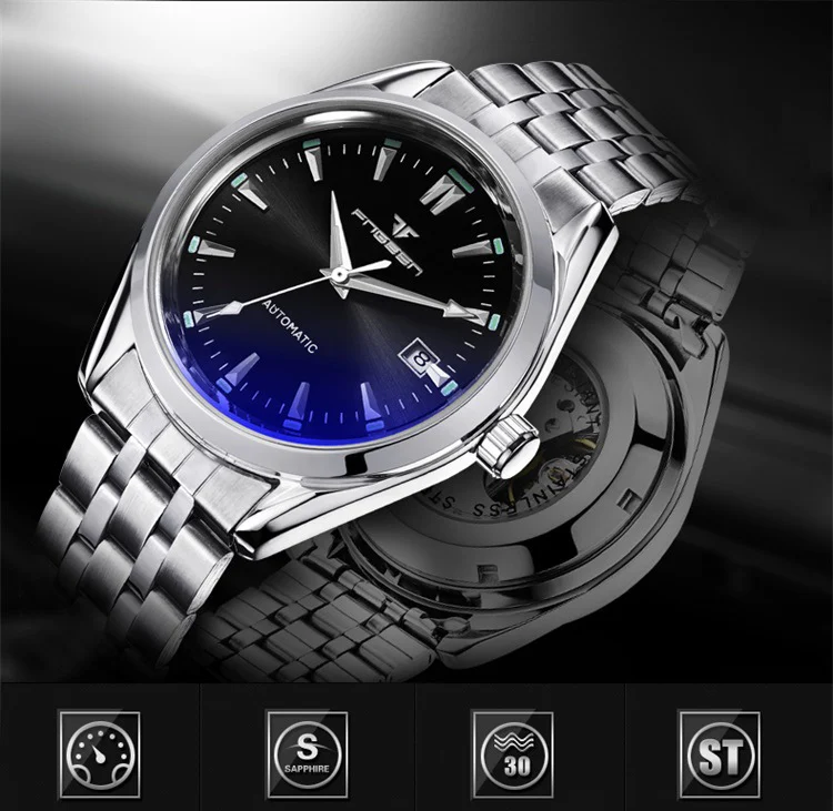 Relógio mecânico automático esqueleto azul — foto 2