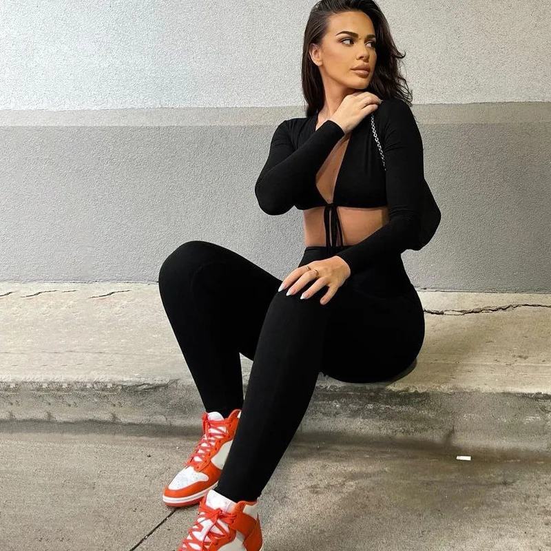 Title 6, Macacão feminino slim fit com decote em V, laço...