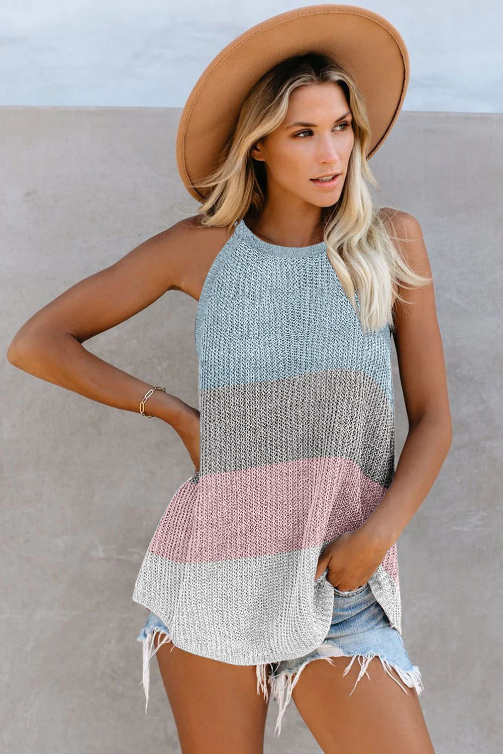 Title 4, Womens Striped Contrast Halter Neck Crew Neck ...