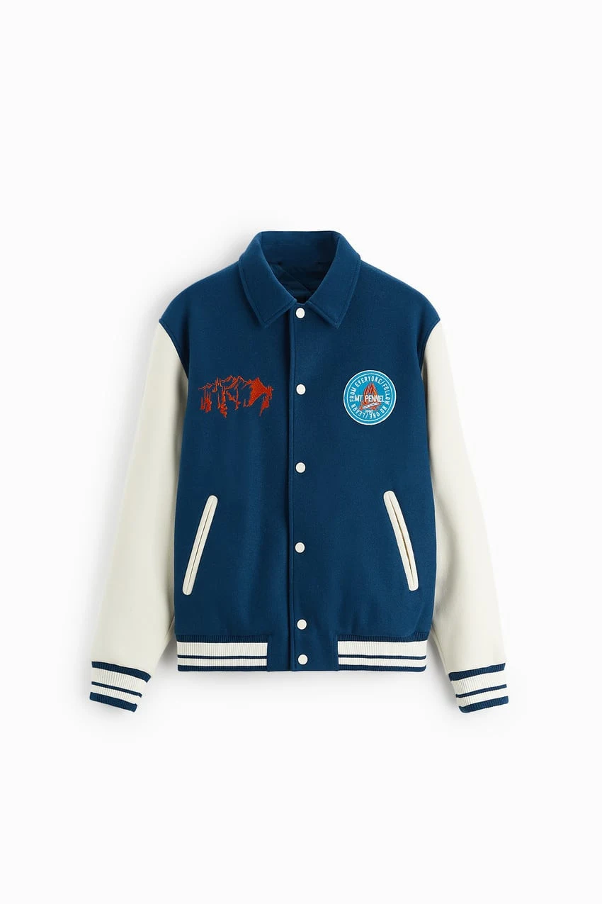 Title 3, Jaqueta de beisebol masculina com patches e cos...