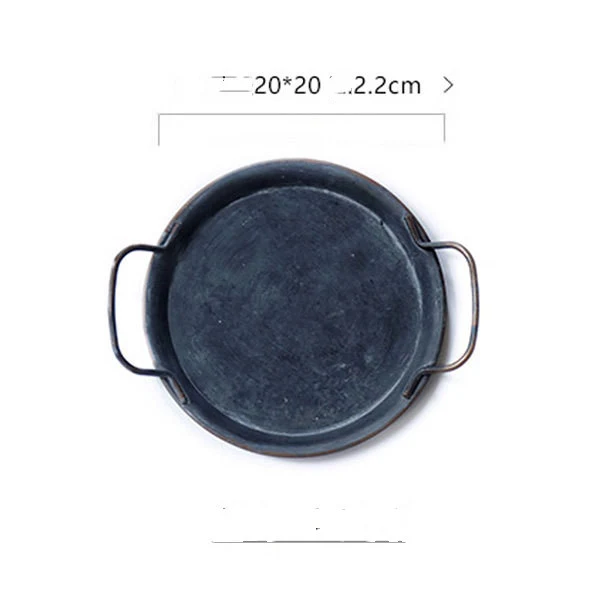 Hui Mart Distressed Round Iron Tray with Handle for Photo Props, Bread Plate, Home Decoration, and Rustic Charm. — photo 3