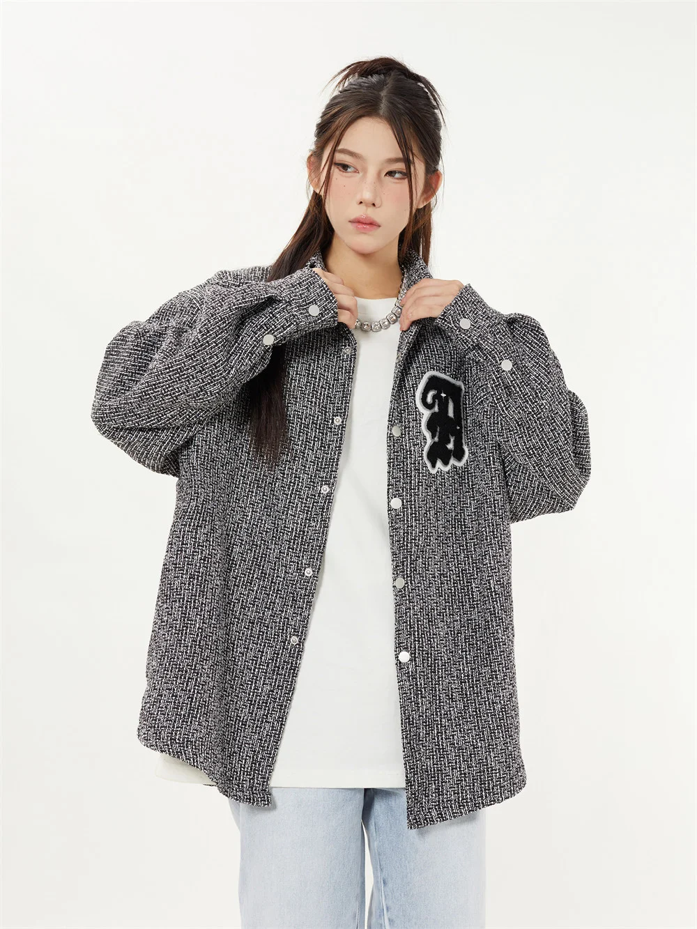 Title 6, Mens Letter Embroidery Woven Long-sleeved Shir...