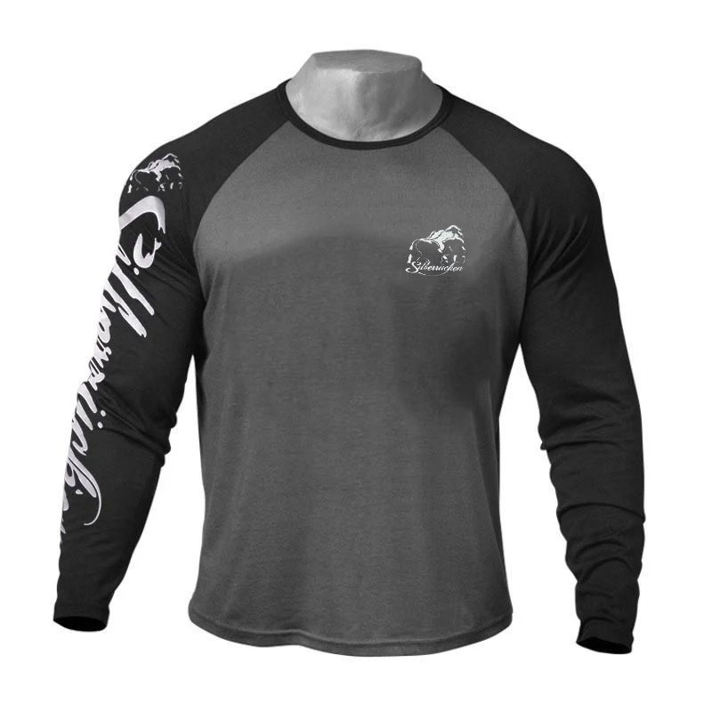 Muscle Workout Brother Men's Long Sleeve Color Matching Big Print Round Neck Casual Top for Workout — photo 6