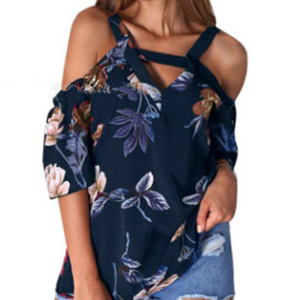 Women's short sleeve T-shirt featuring a V-neck and exposed shoulder sling, offering a stylish and comfortable summer lo — photo 2
