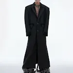 Black Padded Shoulder Coat, PU Leather Stitching Design, Over The Knee length, offering warmth and style for a chic and — photo 4