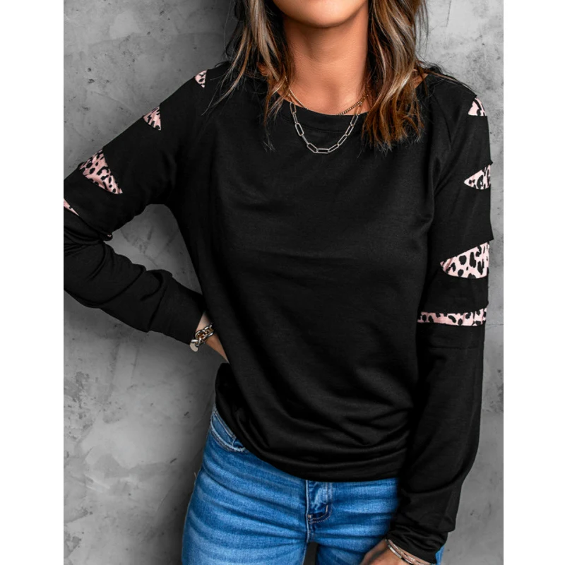 Title 5, Black Merry Christmas leopard print twill sleev...