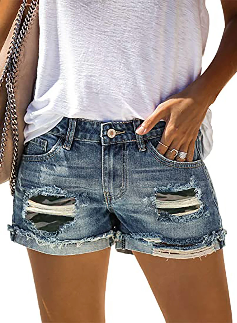 Summer New Style Women's Leopard Print Camouflage Ripped Jeans Shorts. Comfortable and stylish denim shorts, perfect for — photo 6