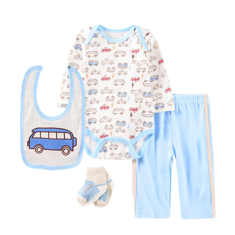 Macacão de bebê de quatro peças com desenhos animados para bebês de 0 a 1 ano Conforto e estilo, ideal para o dia a dia e presente perfeito — foto 4