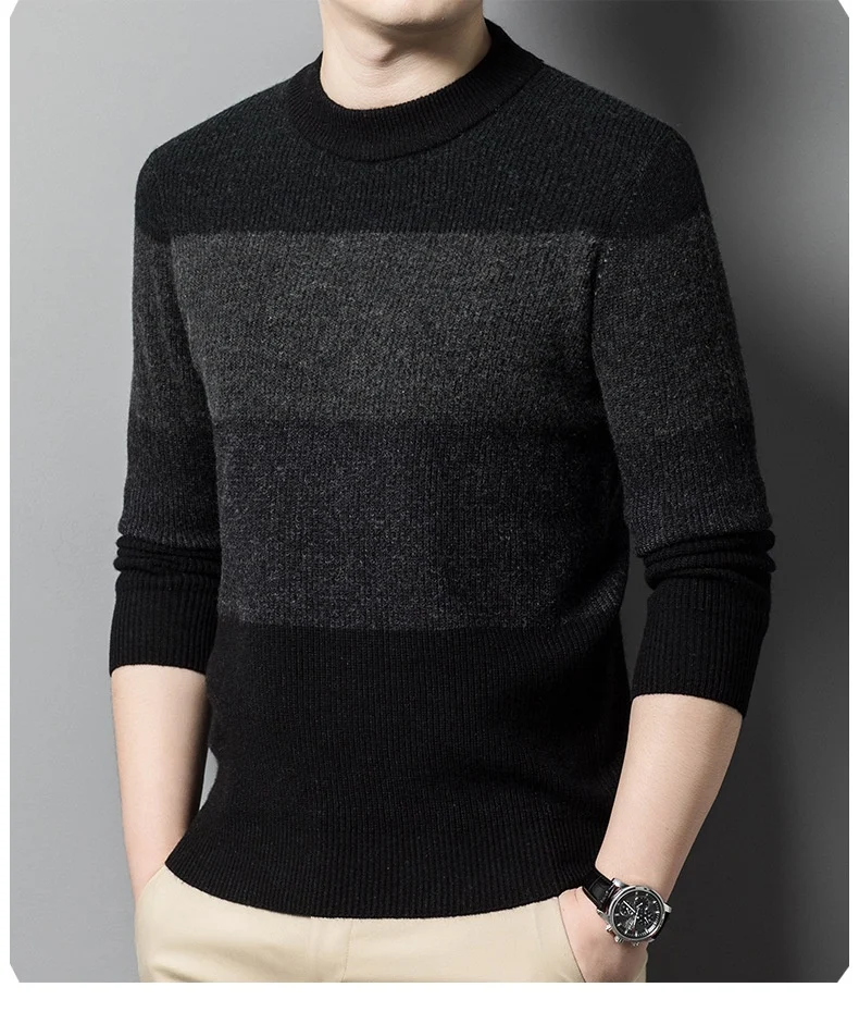 Winter Men's Thick Sweater, High-Quality Worsted Wool, Round Neck, Striped Design, Casual Style, Perfect for Middle-Aged — photo 18