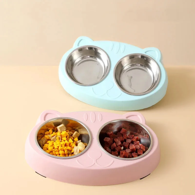 Macaron Pet Double Bowl Plastic Kitten Dog Food and Water Tray Feeder Cat Feeding Pet Supplies Accessories — photo 5