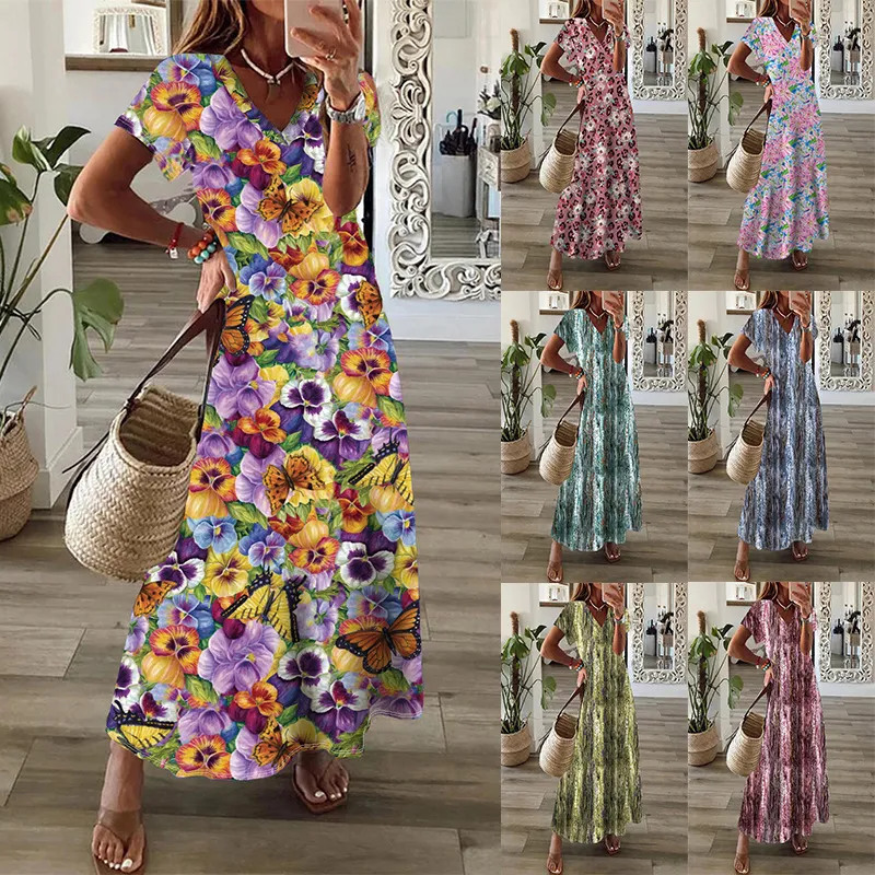 Title 3, Bohemian lange jurk met print, losse pasvorm. P...