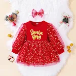 Vestido de Natal europeu e americano com letras douradas, manga bufante de malha. Celebre as festas com elegância e charme. — foto 6