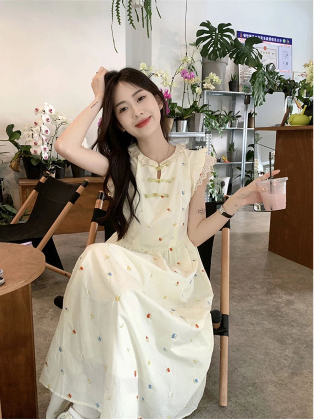 Title 11, Sweet Floral Frog Button Dress, Waist Slimming ...